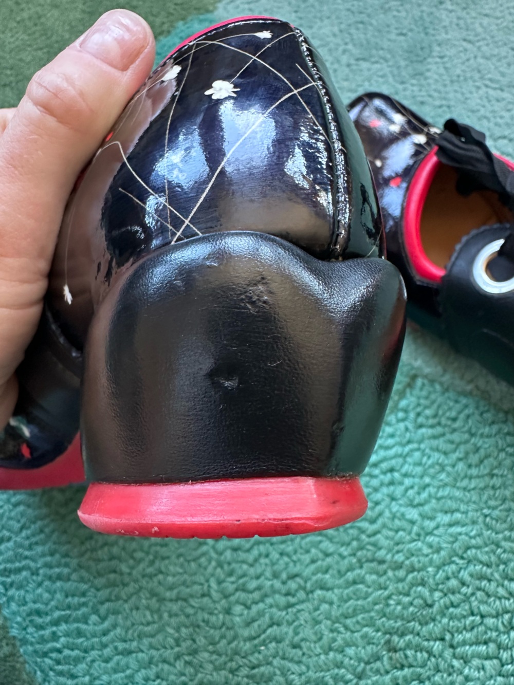 Fluevog EXCELLENT Choice Adele black patent floral MJ w/ heart heels-8 (fit 7.5) - Picture 13 of 16